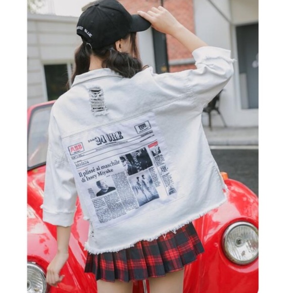 Jiao Ma Hua Drop Shoulder Patch Distressed Jacket - Picture 1 of 11